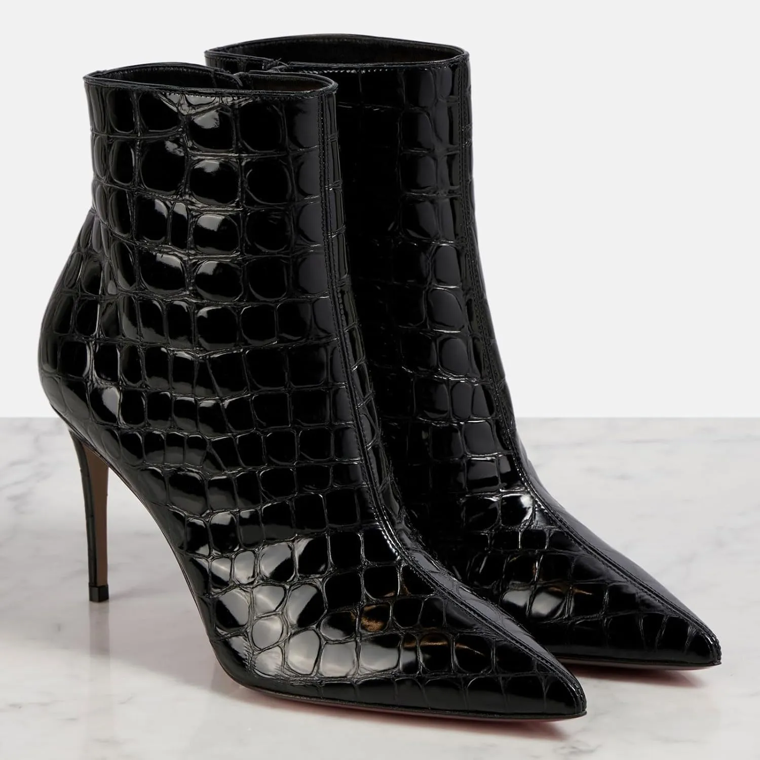 Women's Sexy Pointed Toe Stiletto Heel Ankle Boots Fashion Crocodile Embossed Side Zipper Work Casual Dress High Heel Booties for Women