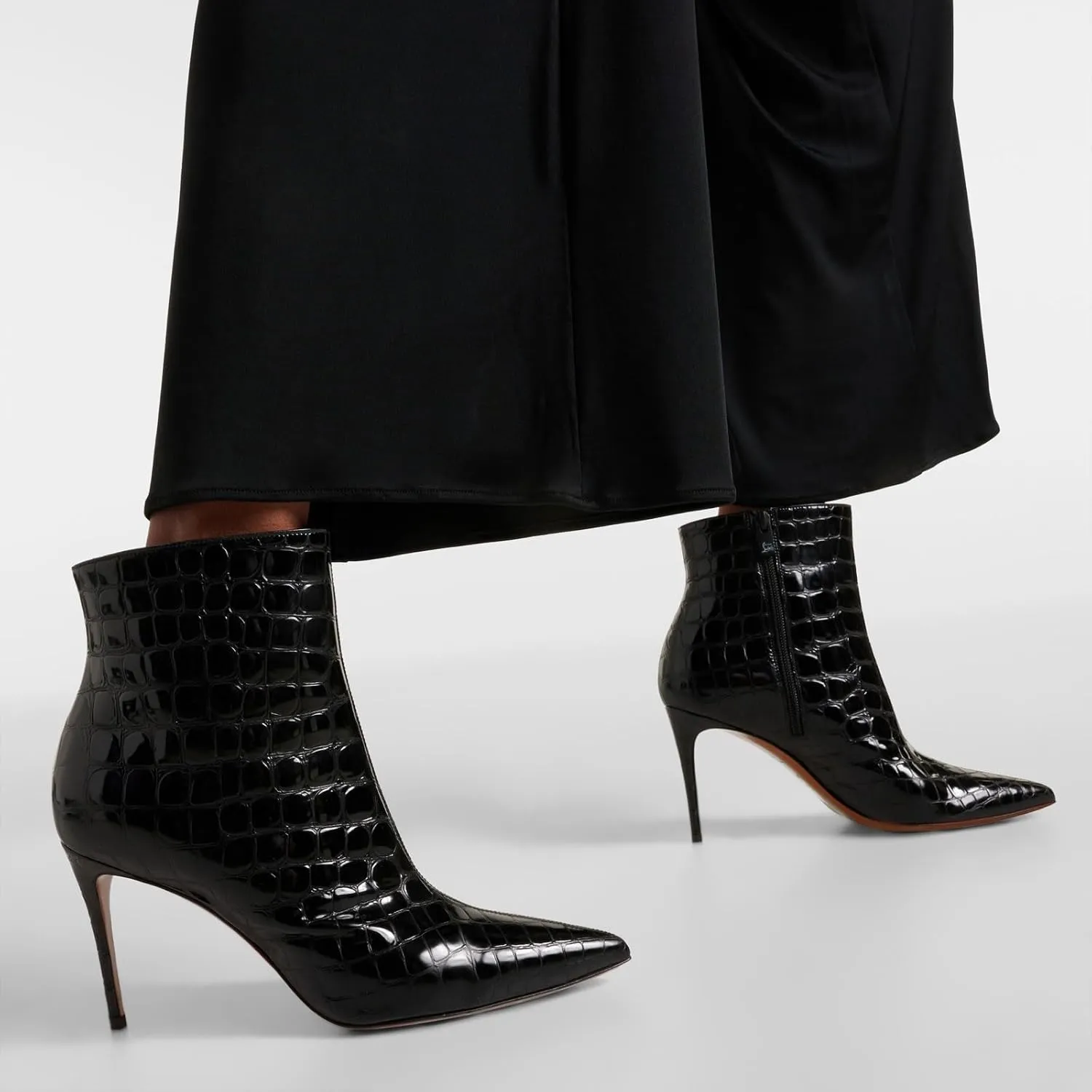 Women's Sexy Pointed Toe Stiletto Heel Ankle Boots Fashion Crocodile Embossed Side Zipper Work Casual Dress High Heel Booties for Women