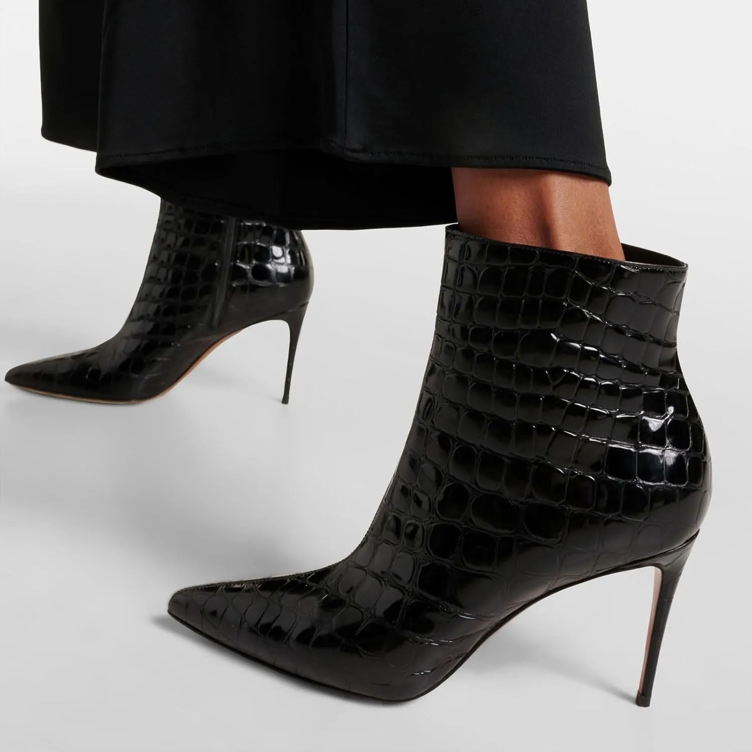 Women's Sexy Pointed Toe Stiletto Heel Ankle Boots Fashion Crocodile Embossed Side Zipper Work Casual Dress High Heel Booties for Women