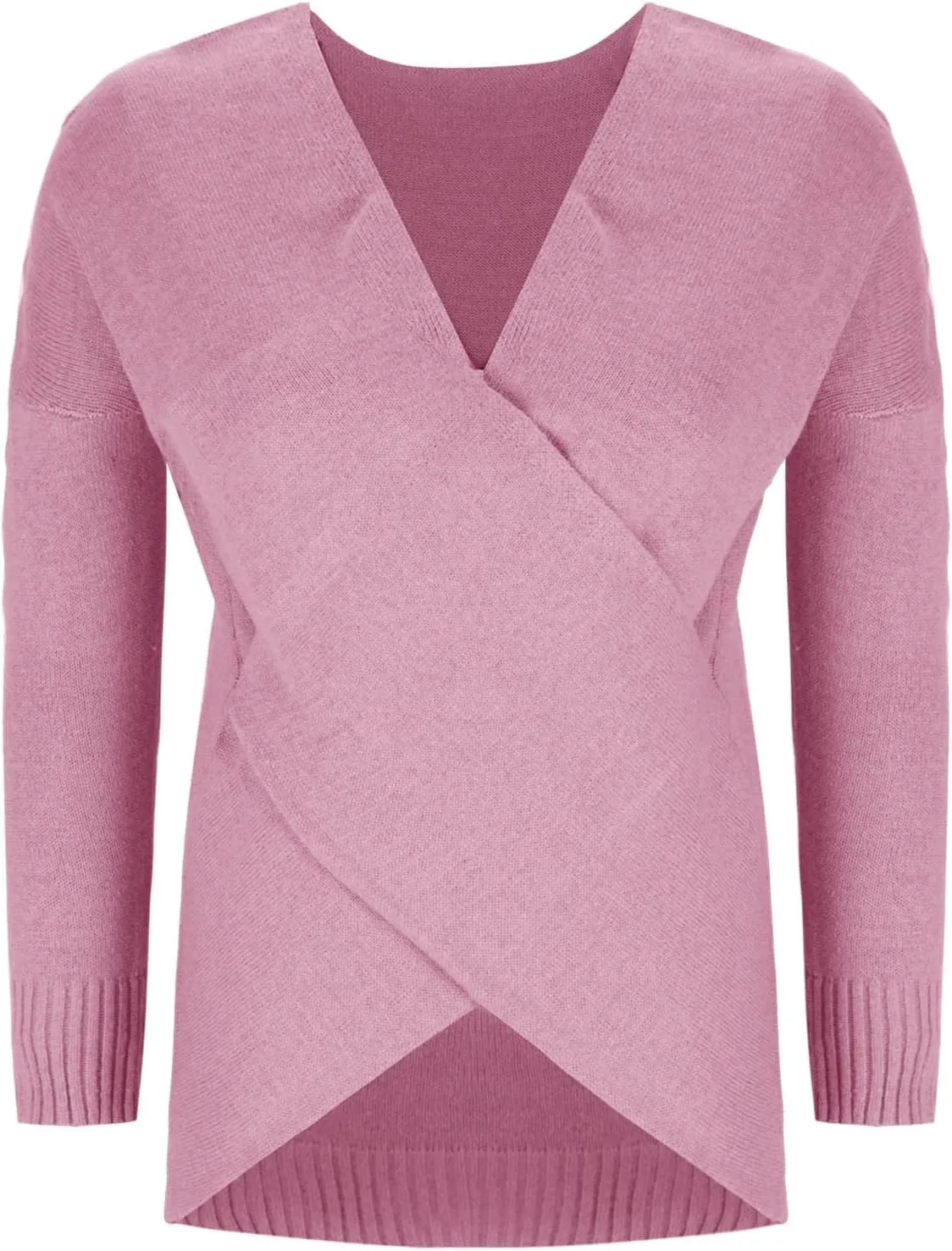 Women's Sexy Sweater V Neck Solid Color Cross Knit Drop Shoulder Shirts Lazy Fashion Lightweight 2024 Winter Outfits