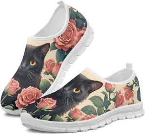 Womens Slip On Running Shoes Non Slip Fashion Sneakers Breathable Workout Shoes Lightweight Gym Loafers White Sole US 5.5-11.5