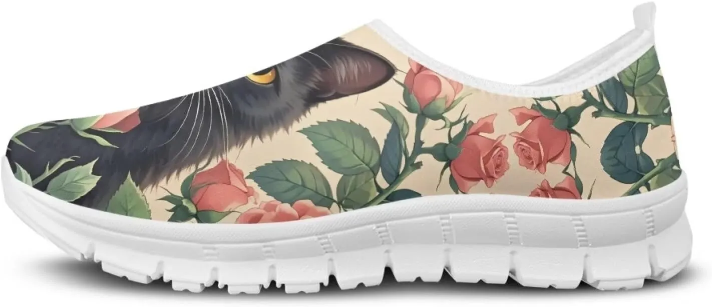 Womens Slip On Running Shoes Non Slip Fashion Sneakers Breathable Workout Shoes Lightweight Gym Loafers White Sole US 5.5-11.5