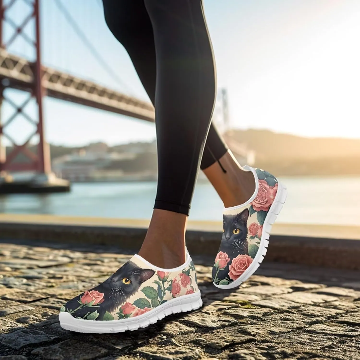 Womens Slip On Running Shoes Non Slip Fashion Sneakers Breathable Workout Shoes Lightweight Gym Loafers White Sole US 5.5-11.5