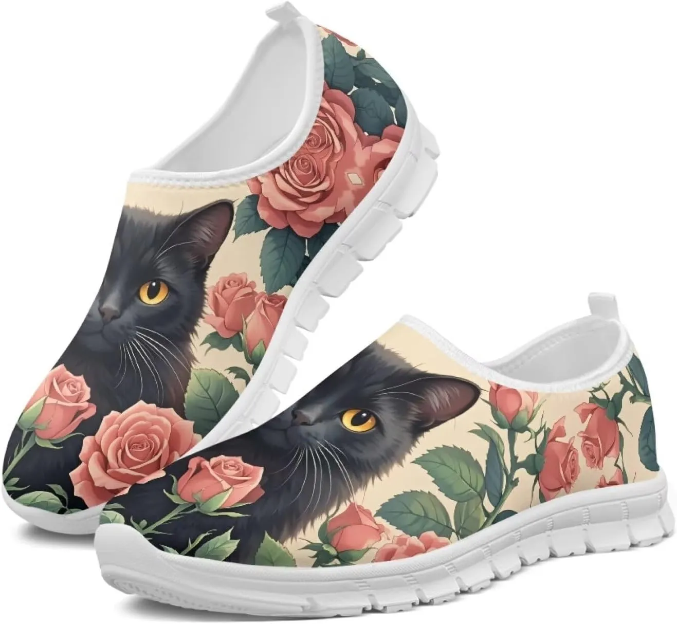 Womens Slip On Running Shoes Non Slip Fashion Sneakers Breathable Workout Shoes Lightweight Gym Loafers White Sole US 5.5-11.5
