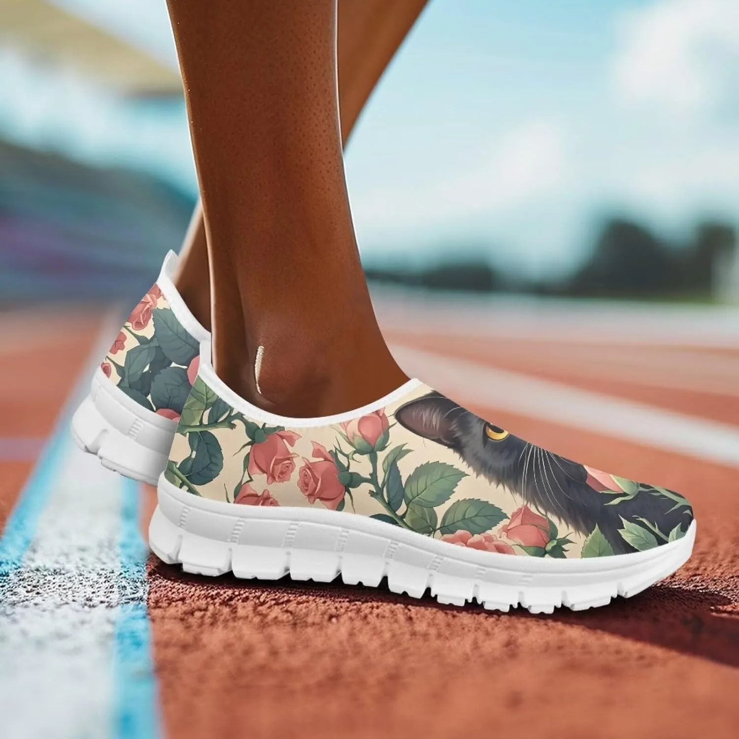 Womens Slip On Running Shoes Non Slip Fashion Sneakers Breathable Workout Shoes Lightweight Gym Loafers White Sole US 5.5-11.5