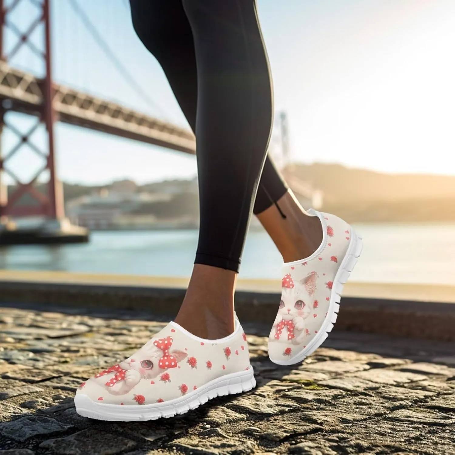 Womens Slip On Walking Shoes Non Slip Fashion Sneakers Breathable Workout Shoes Lightweight Gym Loafers White Sole