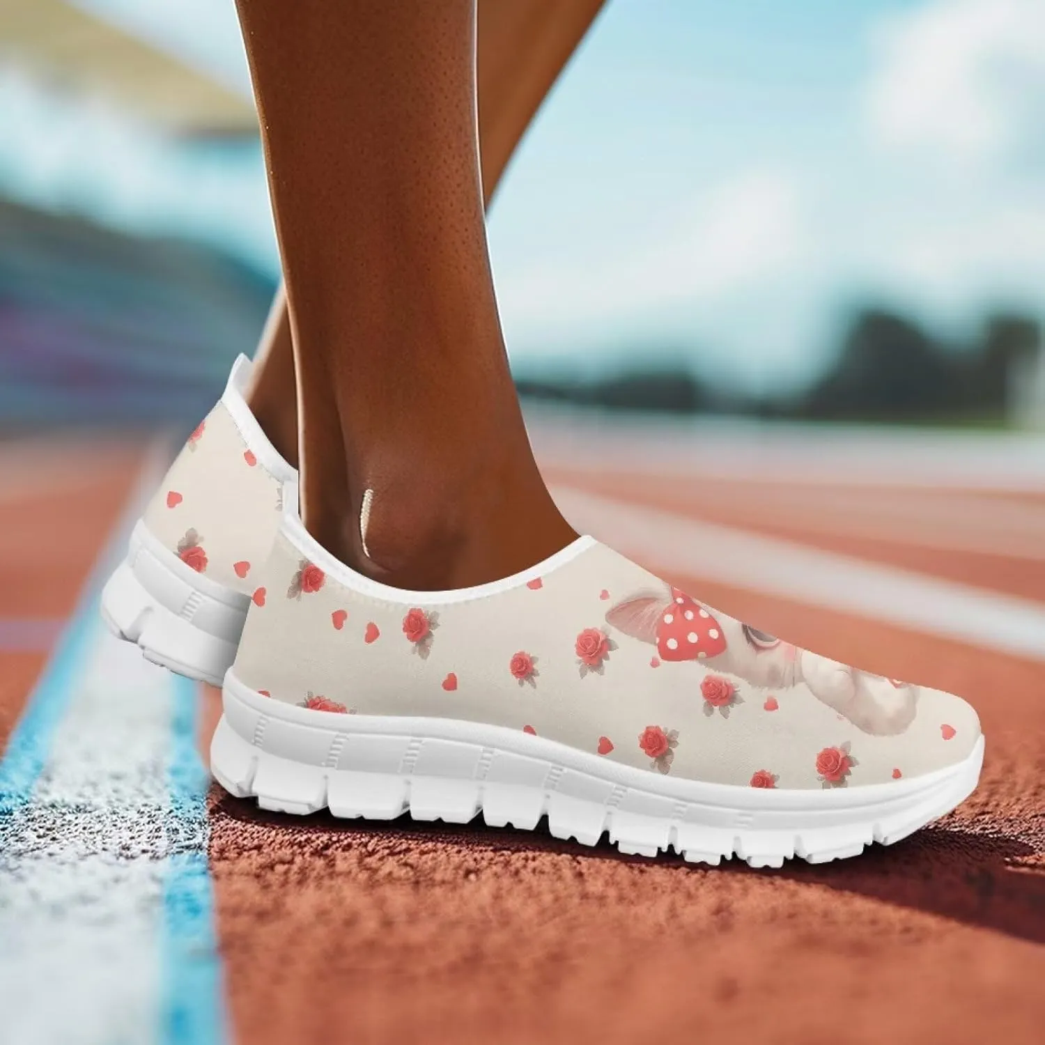 Womens Slip On Walking Shoes Non Slip Fashion Sneakers Breathable Workout Shoes Lightweight Gym Loafers White Sole
