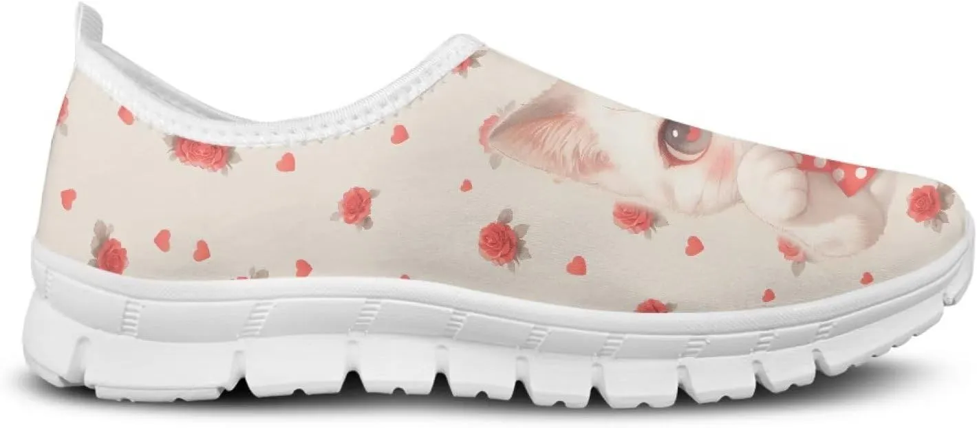 Womens Slip On Walking Shoes Non Slip Fashion Sneakers Breathable Workout Shoes Lightweight Gym Loafers White Sole
