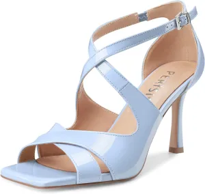 Women's Stiletto High Heels Cross Strap Dressy Sandals Square Open Toe Strappy Stilettos Summer Shoes for Ladies Sexy