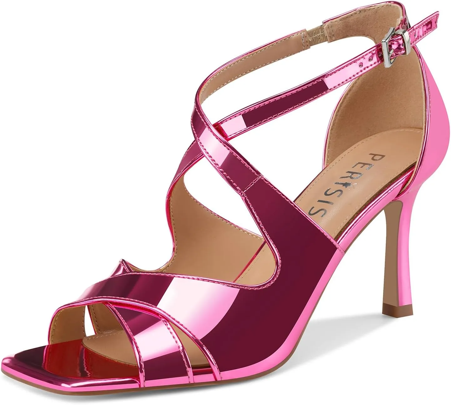 Women's Stiletto High Heels Cross Strap Dressy Sandals Square Open Toe Strappy Stilettos Summer Shoes for Ladies Sexy