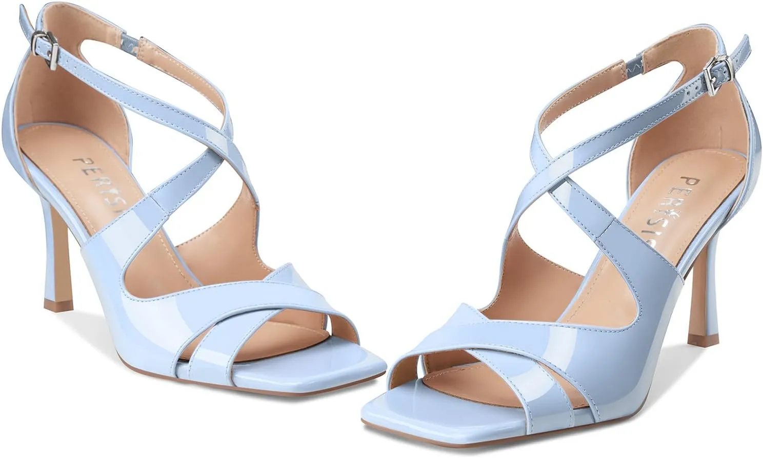 Women's Stiletto High Heels Cross Strap Dressy Sandals Square Open Toe Strappy Stilettos Summer Shoes for Ladies Sexy