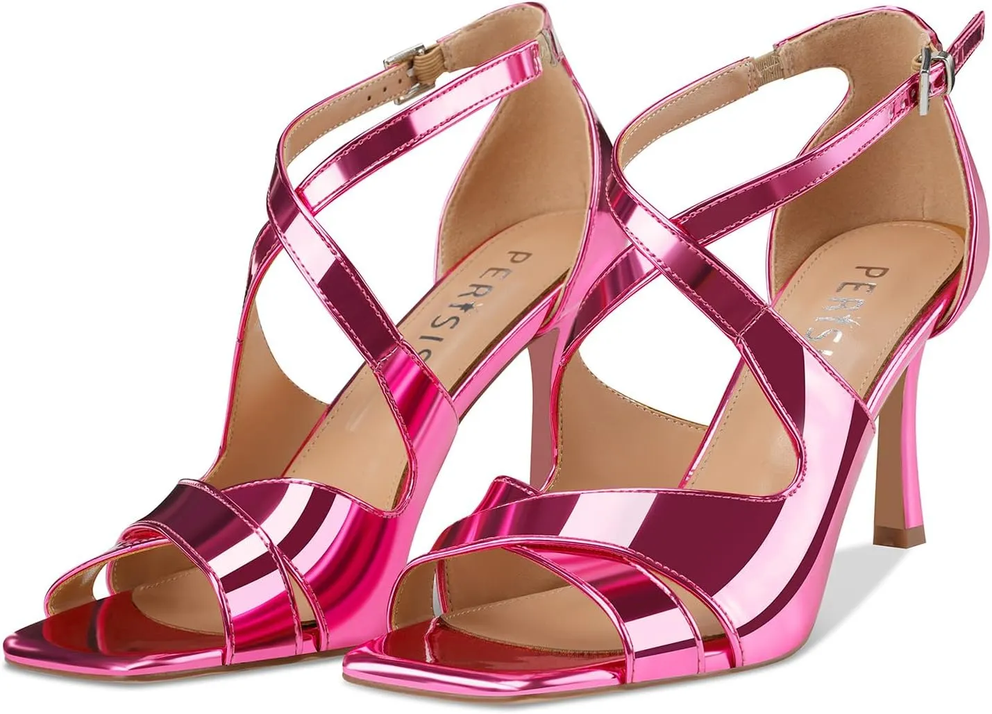 Women's Stiletto High Heels Cross Strap Dressy Sandals Square Open Toe Strappy Stilettos Summer Shoes for Ladies Sexy