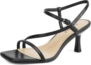 Womens Strappy Heels Kitten Low Heeled Sandals Square Open Toe Ankle Strap Party Wedding Dress Shoes