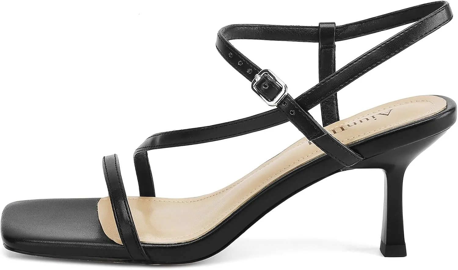 Womens Strappy Heels Kitten Low Heeled Sandals Square Open Toe Ankle Strap Party Wedding Dress Shoes