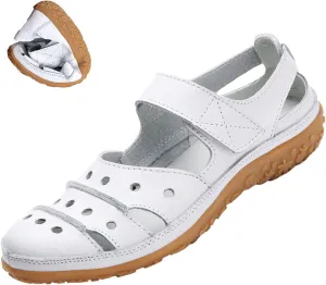 Women's Summer Casual Closed Toe Leather Sandals,Comfortable Soft Sole Ankle Strap Mary Jane Orthopedic Beach Shoes