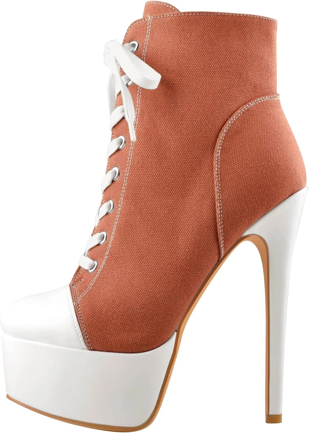 Women's Tie Up Platform High Heels Zip Up Ankle Boots Canvas Fashion Sneakers