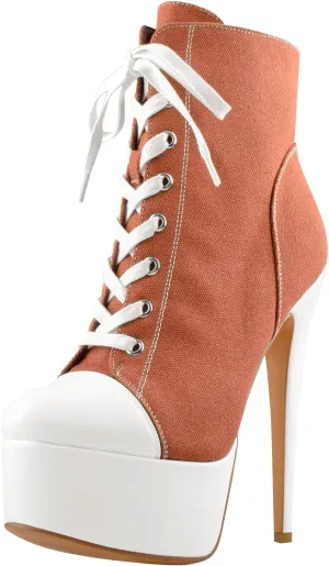 Women's Tie Up Platform High Heels Zip Up Ankle Boots Canvas Fashion Sneakers