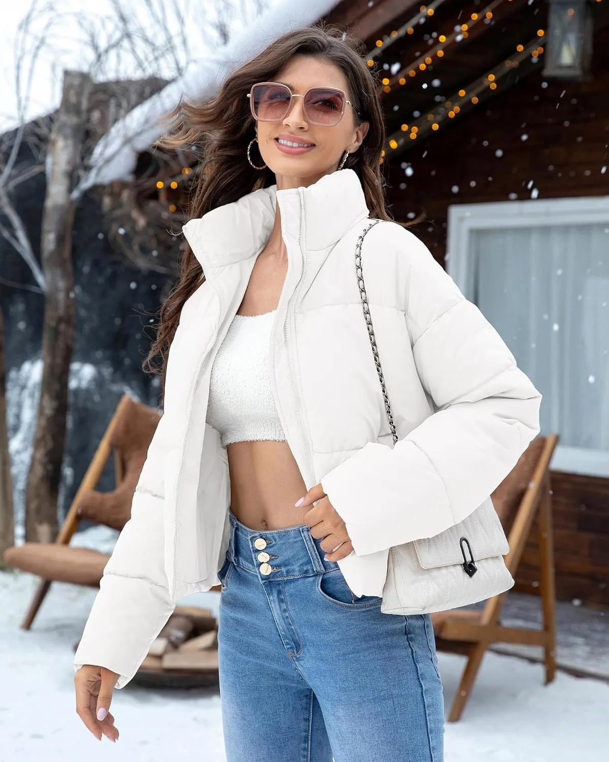 Women's Winter Quilted Jackets Casual Long Sleeve Puffer Coat Padded Outwear Fall Fashion 2024 with Pockets
