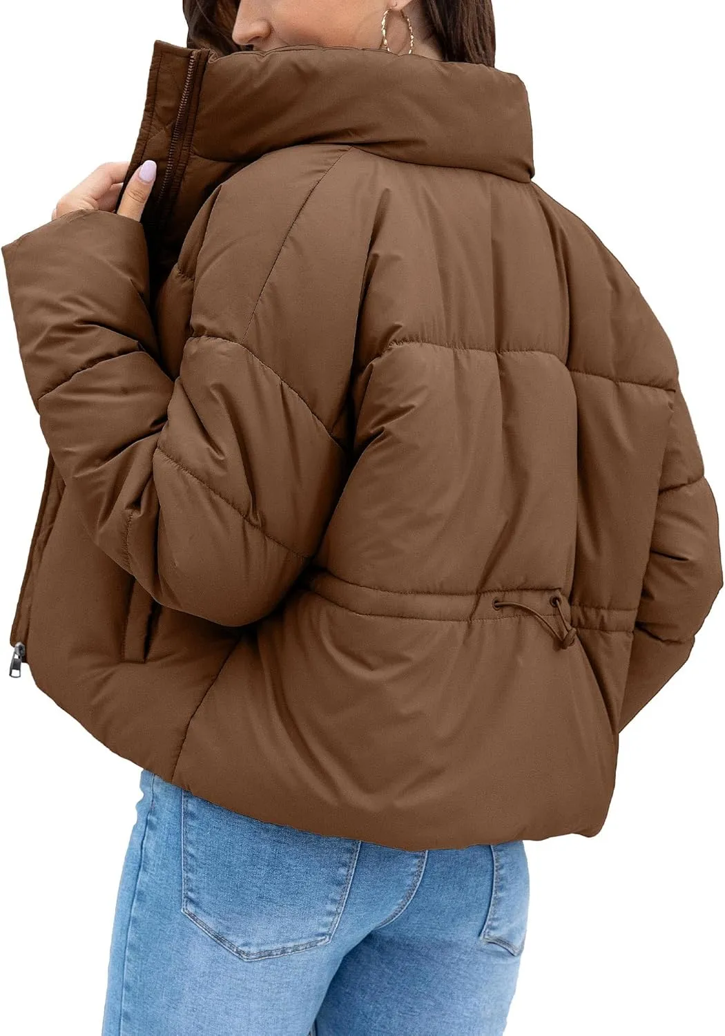 Women's Winter Quilted Jackets Casual Long Sleeve Puffer Coat Padded Outwear Fall Fashion 2024 with Pockets