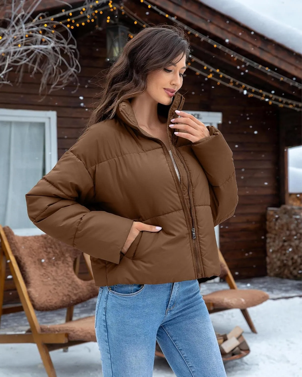 Women's Winter Quilted Jackets Casual Long Sleeve Puffer Coat Padded Outwear Fall Fashion 2024 with Pockets