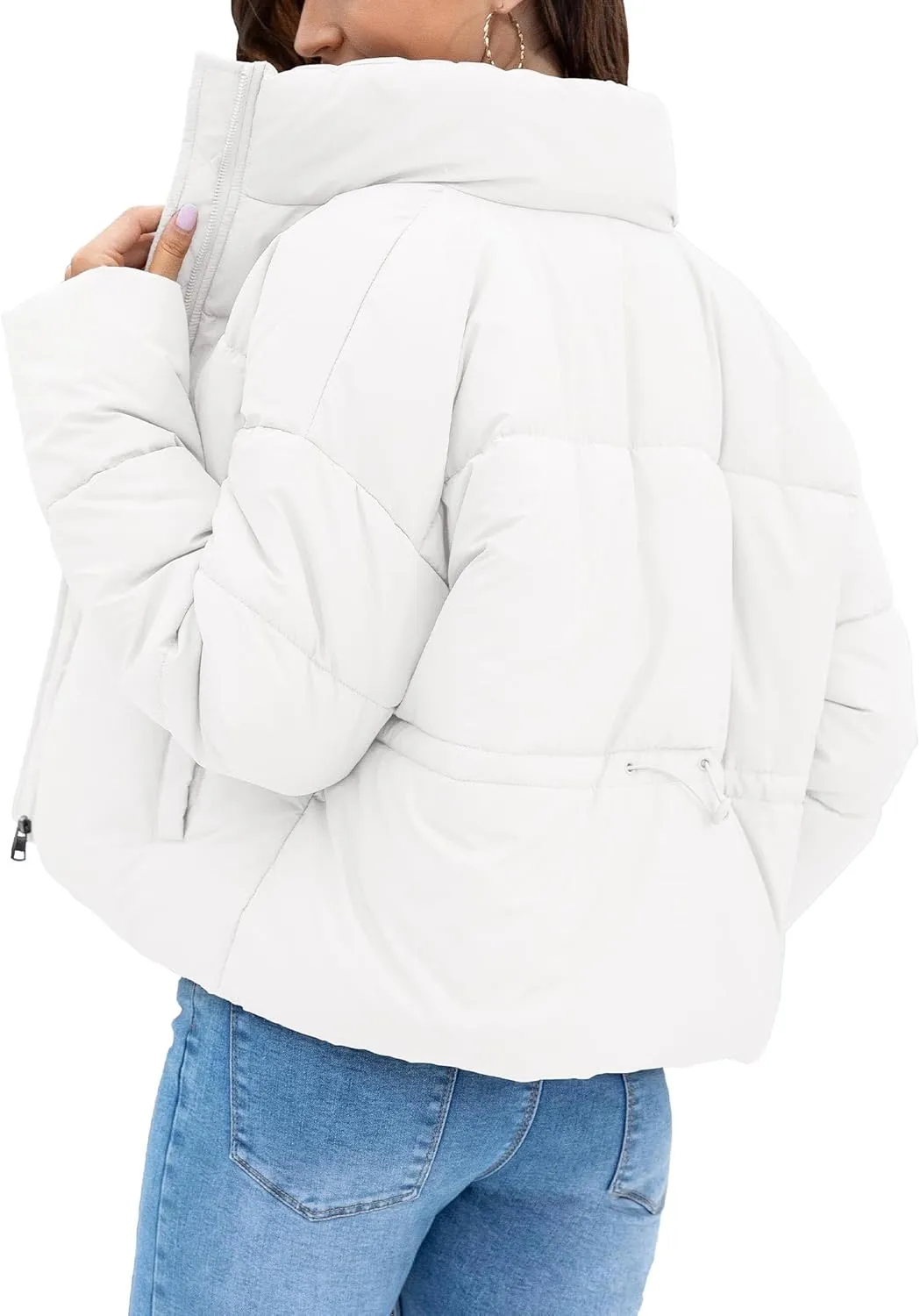 Women's Winter Quilted Jackets Casual Long Sleeve Puffer Coat Padded Outwear Fall Fashion 2024 with Pockets
