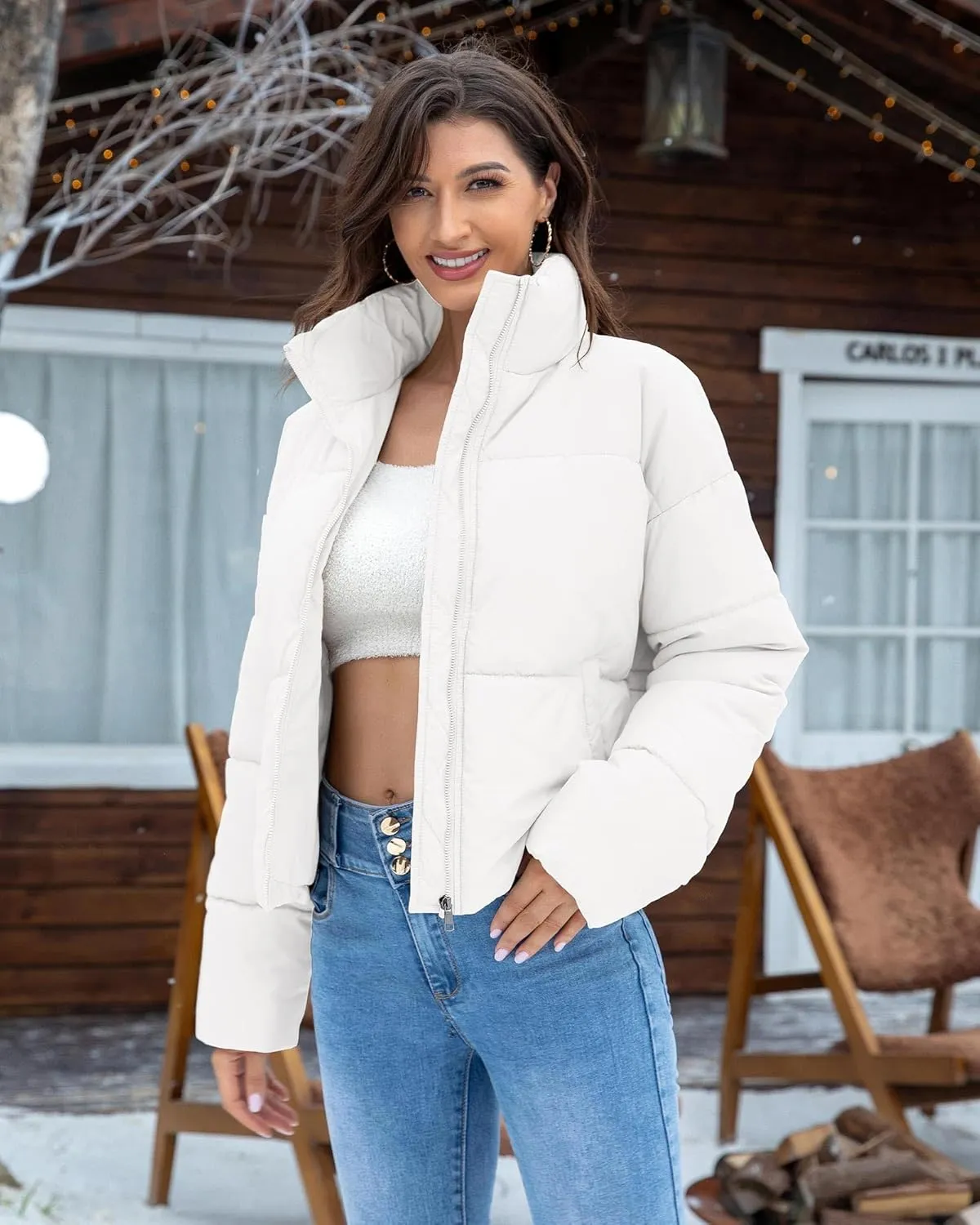 Women's Winter Quilted Jackets Casual Long Sleeve Puffer Coat Padded Outwear Fall Fashion 2024 with Pockets