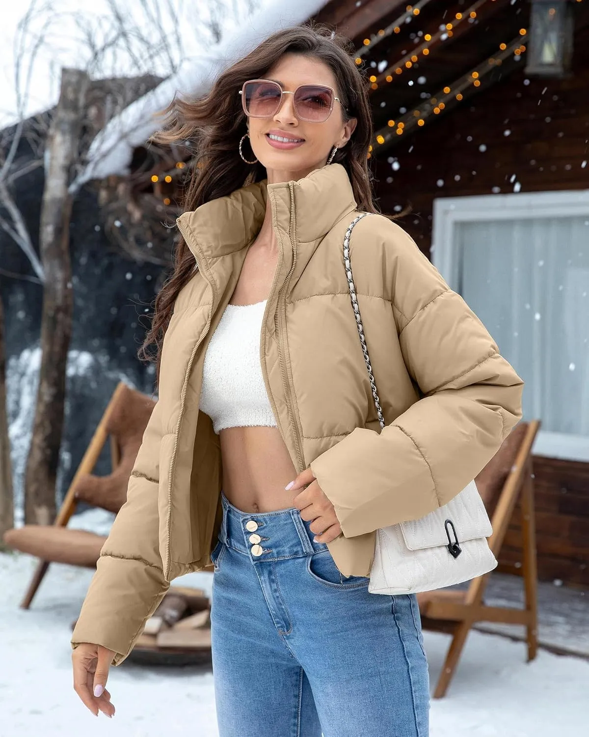 Women's Winter Quilted Jackets Casual Long Sleeve Puffer Coat Padded Outwear Fall Fashion 2024 with Pockets