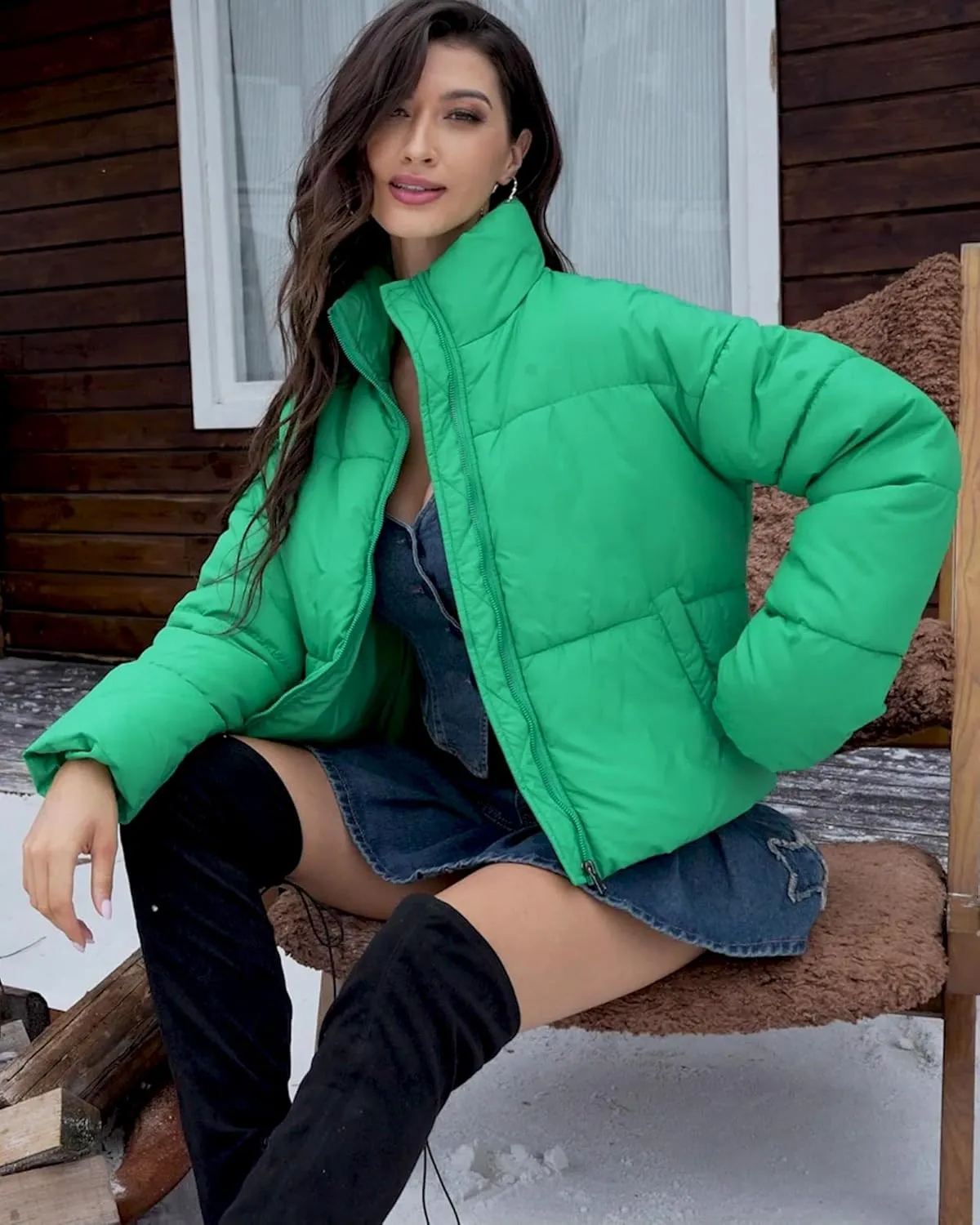 Women's Winter Quilted Jackets Casual Long Sleeve Puffer Coat Padded Outwear Fall Fashion 2024 with Pockets