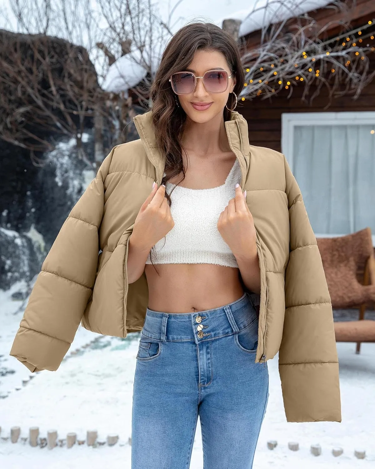 Women's Winter Quilted Jackets Casual Long Sleeve Puffer Coat Padded Outwear Fall Fashion 2024 with Pockets