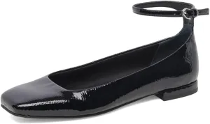XYD Women Girls Closed Square Toe Flats Ankle Skinny Strap Buckle Glossy Chic Low Heel Casual Dress Shoes