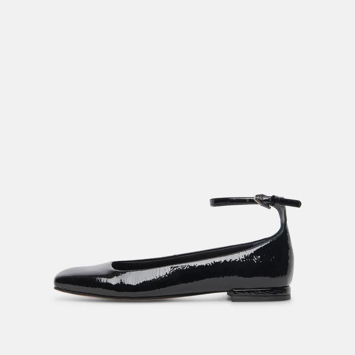 XYD Women Girls Closed Square Toe Flats Ankle Skinny Strap Buckle Glossy Chic Low Heel Casual Dress Shoes