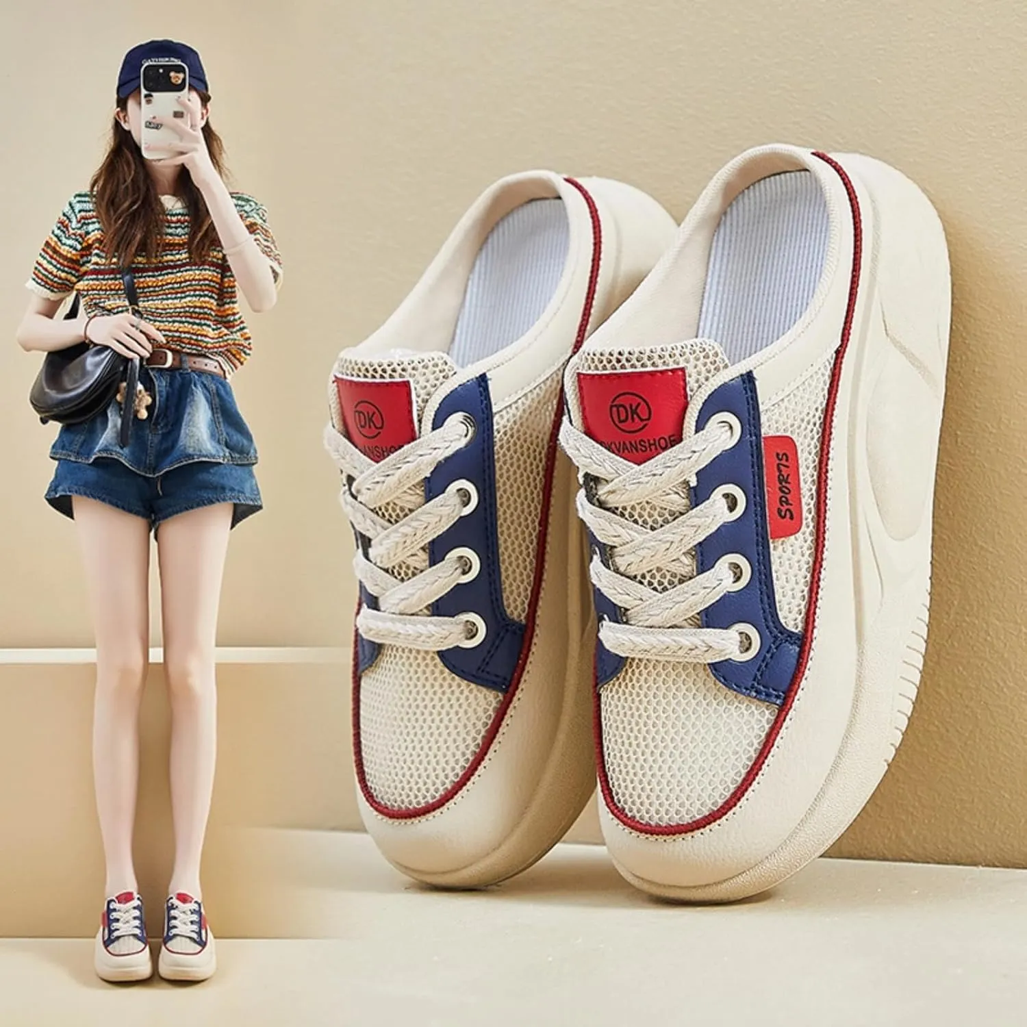 Y2k Platform Sneakers for Women and Girls Retro Mesh Breathable Aesthetic Summer Casual Walking Shoes Slip-on for Travel