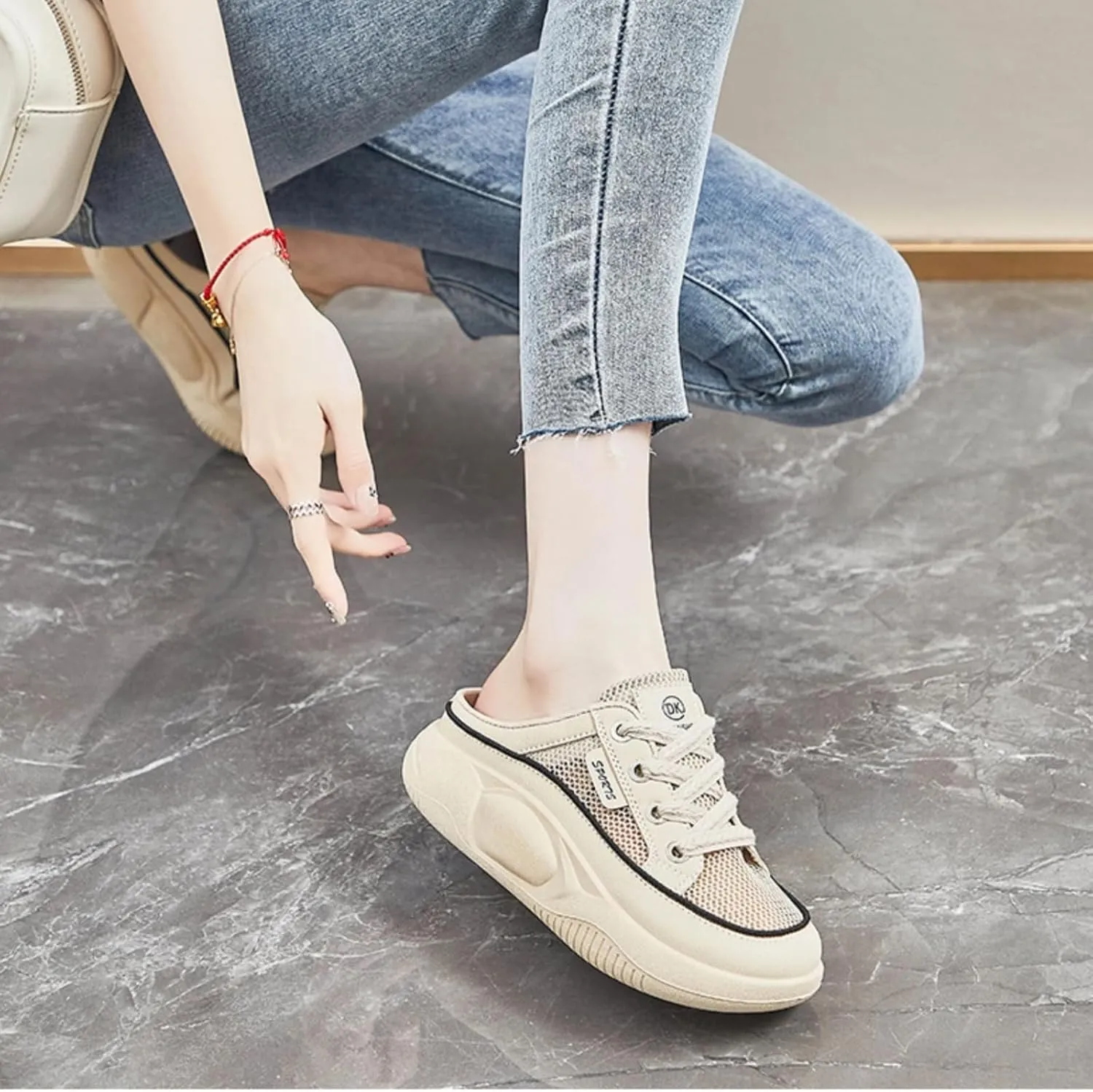 Y2k Platform Sneakers for Women and Girls Retro Mesh Breathable Aesthetic Summer Casual Walking Shoes Slip-on for Travel