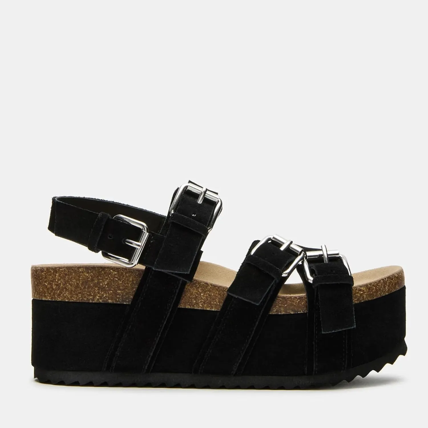 Yishaweiqi Women's Suede Strappy Platform Sandals Comfortable Cork Footbed Flatform Sandals Adjustable Buckle Straps Flat Clogs Wedge Sandals