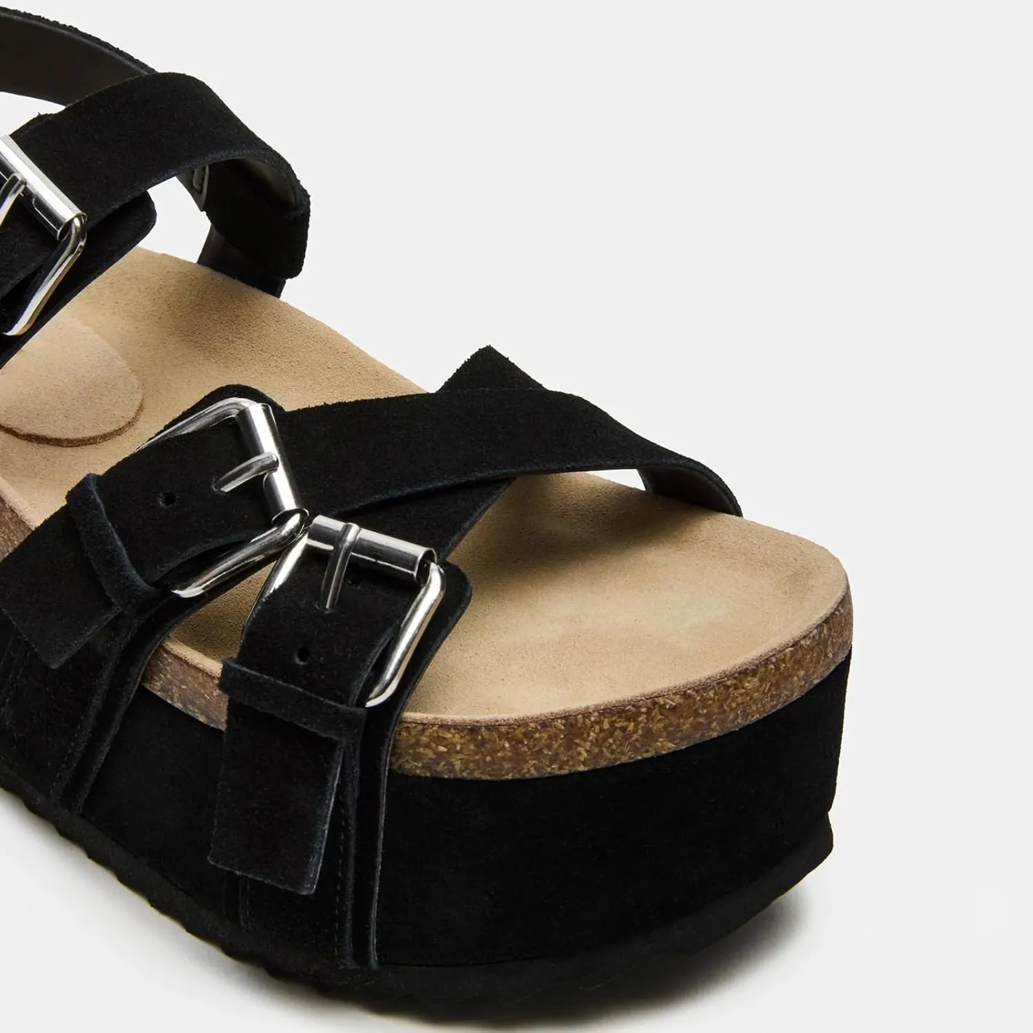 Yishaweiqi Women's Suede Strappy Platform Sandals Comfortable Cork Footbed Flatform Sandals Adjustable Buckle Straps Flat Clogs Wedge Sandals
