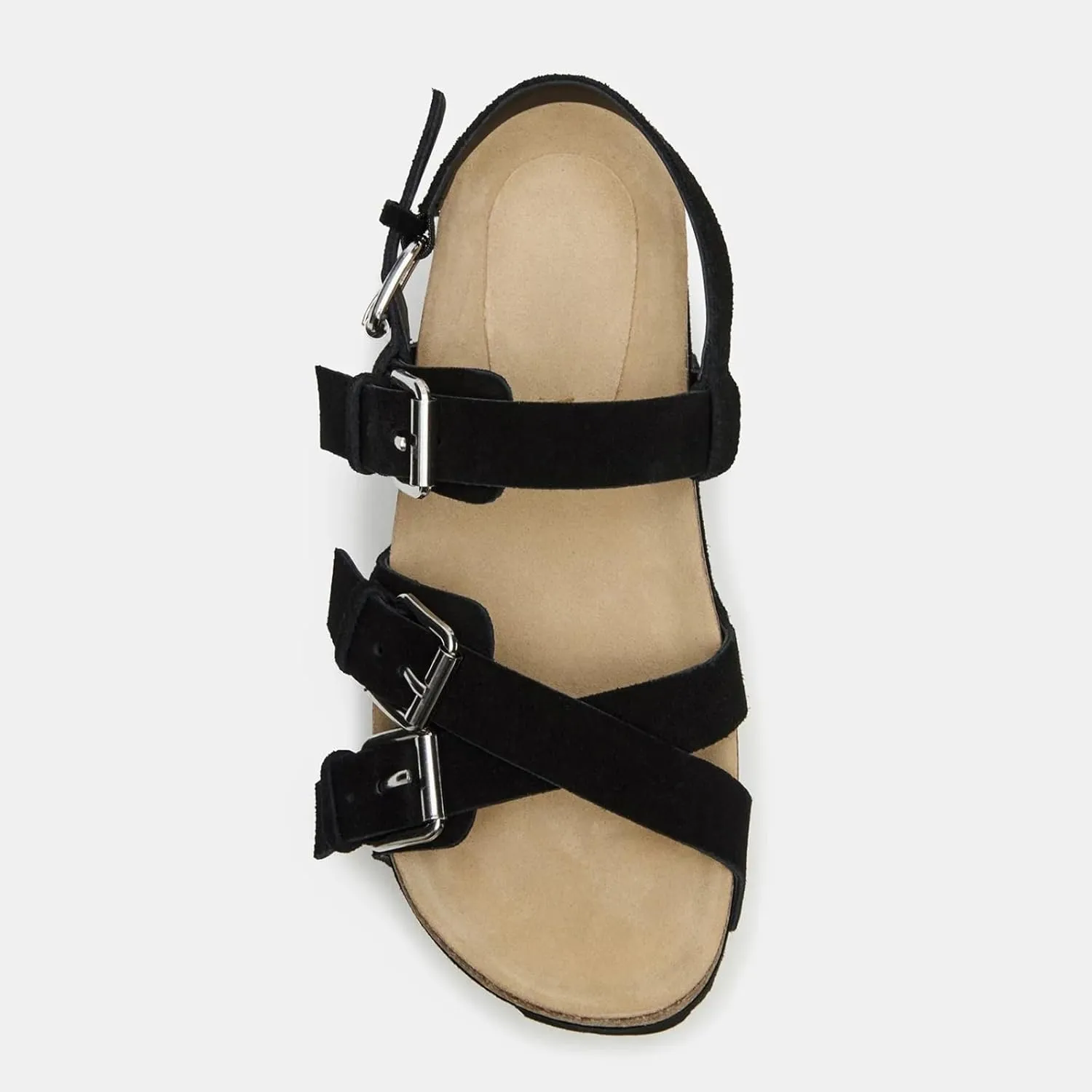 Yishaweiqi Women's Suede Strappy Platform Sandals Comfortable Cork Footbed Flatform Sandals Adjustable Buckle Straps Flat Clogs Wedge Sandals