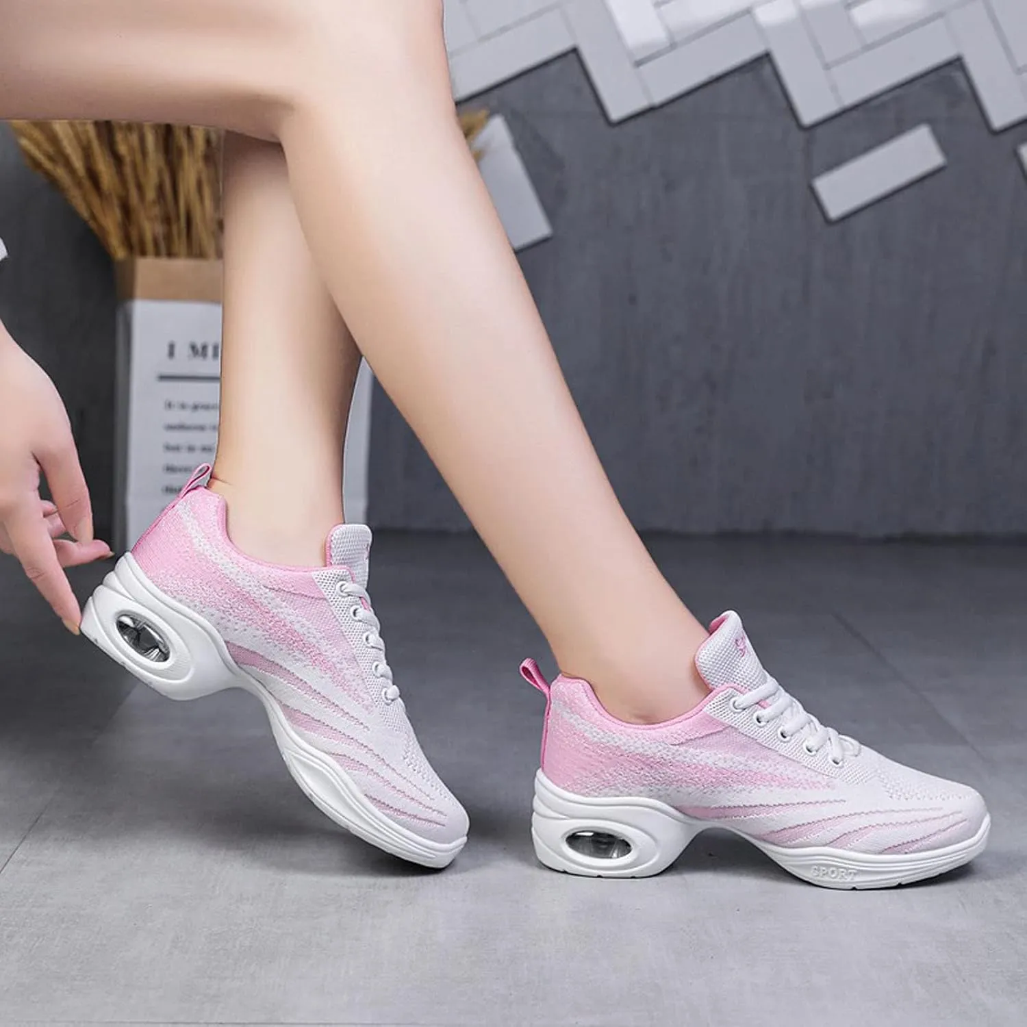 YUKTOPA Womens Dance Sneakers Jazz Shoes Lace-up Walking Shoes Lightweight Breathable Lady Platform Shoes
