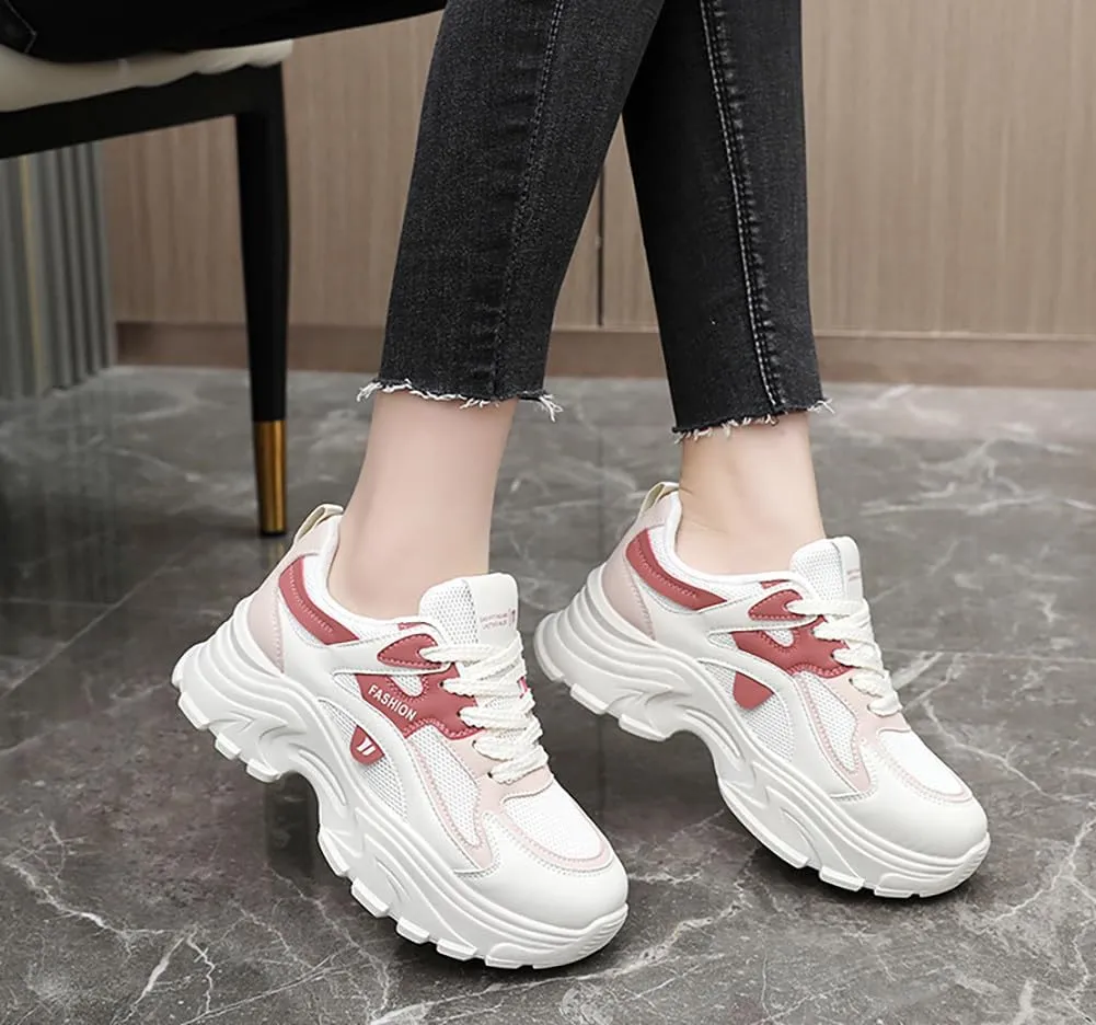 YYSPR Women's Fashion Platform Lace Up Sneakers Lightweight Walking Running Shoes