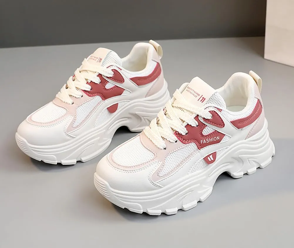 YYSPR Women's Fashion Platform Lace Up Sneakers Lightweight Walking Running Shoes