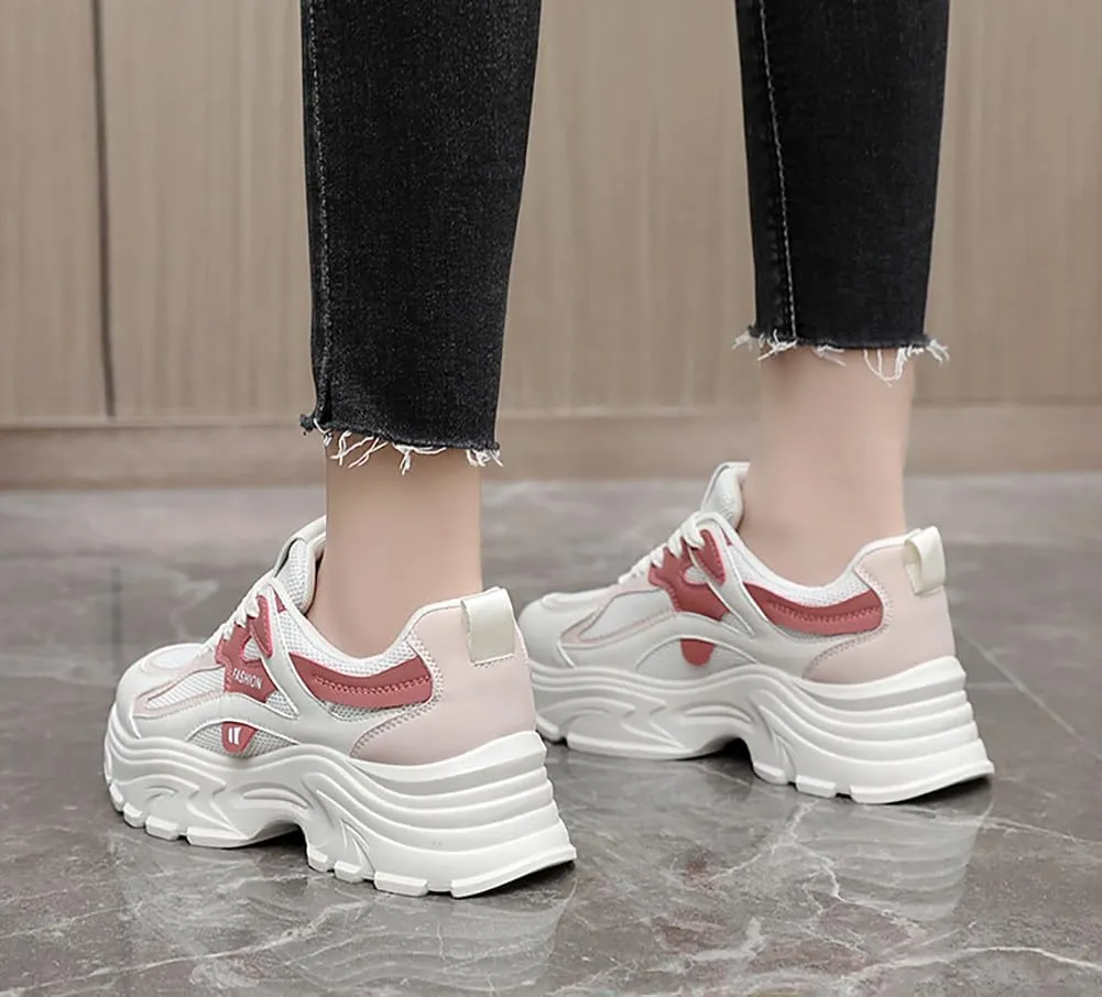 YYSPR Women's Fashion Platform Lace Up Sneakers Lightweight Walking Running Shoes