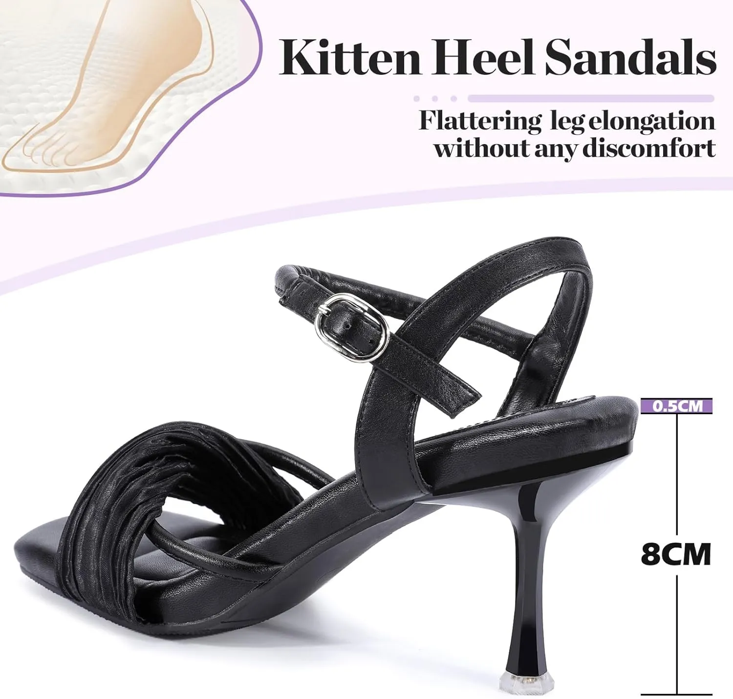 Zelaprox Women's Kitten Heels Square Open Toe Ankle Adjustable Strap Sandals Strappy High Heel Lace Up Sexy Fashion Comfortable Cushioned Shoes Dress Party Wedding Pumps
