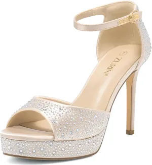 ZURIN Women's Peep Toe Ankle Strap High Heels Platform Stiletto Heeled Sandals Sexy Dressy Shoes for Party Wedding Bridal Pumps Sandals